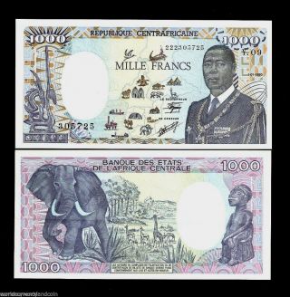 Central African Republic 1000 1,  000 Francs P16 1990 Elephant Giraffe Unc Note