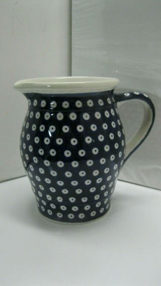 Vintage Boleslawiec Polish Pottery Pitcher Stoneware Blue & White Design 48oz 3