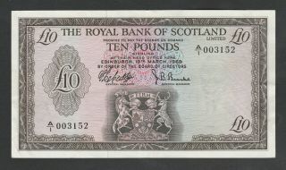 F45 Royal Bank Of Scotland 10 Pounds 1969,  P331,  Xf W/ Relatively Low Serial
