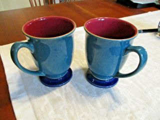 Set Of 2 Denby Harlequin Red Green Blue Footed Mugs