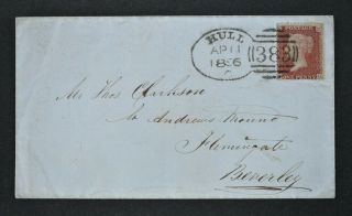 1854 / 55 Qv Penny Red,  On Cover To Beverley,  Lovely Hull Duplex Pm 