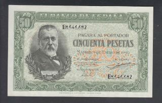 Spain 50 Pesetas 09 - 01 - 1940 Au - P.  117,  Banknote,  Uncirculated