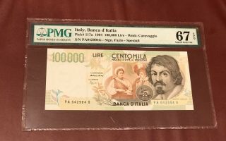 Italy Banca D’italia 100000 Lire Lira 1994 Pmg 67 Gem Unc Pick 117a