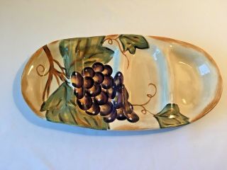 Tabletops Gallery Napa Grapes 4 Section Divided Relish Tray Hand Painted