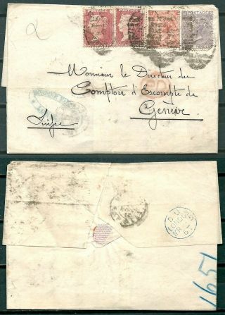 Gb Qv 1867 Cover London To Geneva Switzerland Combo Stamps 2x 1d Red 4d & 6d - Cag