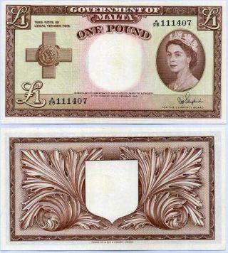 Malta 1 Pound L.  1949 / 1963 P 24 Xf
