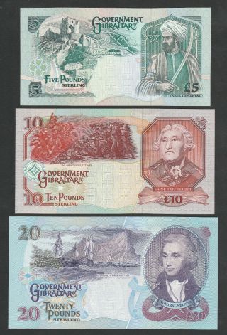 E8 Gibraltar 1995 issues,  P25 - 27 UNC w/ a soft bend on the upper corner of the 20 2