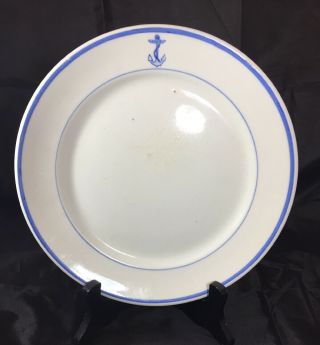 Tepco China Us Navy Blue Fouled Anchor White Dinner Plate Stripe 9.  5” Wwii Era