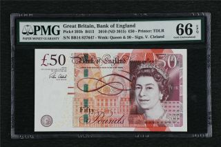 2010 Great Britain Bank Of England 50 Pounds Pick 393b Pmg 66 Epq Gem Unc