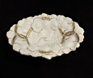 Vtg R.  P.  M.  Porcelain China Candy Nut Serving Dish,  White W/ Gold Overlay,  Grapes