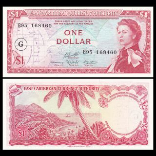 East Caribbean 1 Dollar,  Nd (1965),  P - 13j,  Grenada (g),  Unc