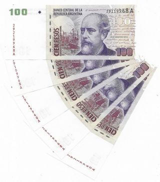 Argentina Bundle 5 Notes 100 Pesos (2000) Suffix A P 351 Unc
