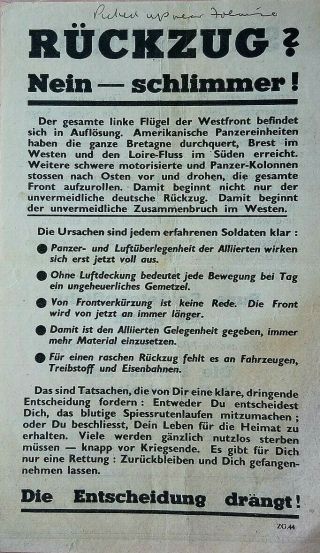 1944 British Air Dropped Propaganda Leaflet Dropped Over German Troops Falaise