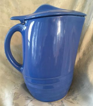 Vintage Universal Pottery Blue Oxfordware Water Pitcher With Hinged Lid