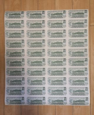 1973 Canada/canadian Uncut Sheet Of 40 1 Dollar Bills B - N6