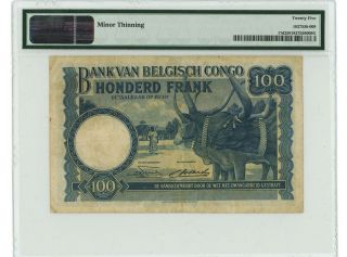 Belgian Congo - 100 Francs 1949 - 51,  PMG Very Fine 25,  Ref.  Pick 17d 2