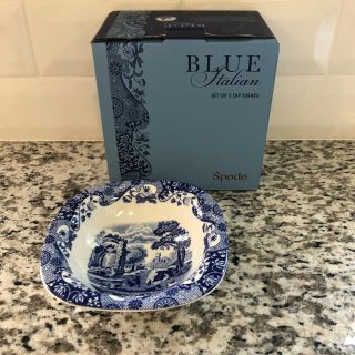 Spode Blue Italian Small Dip Dish Square Serving Bowls Dessert - Set Of 3