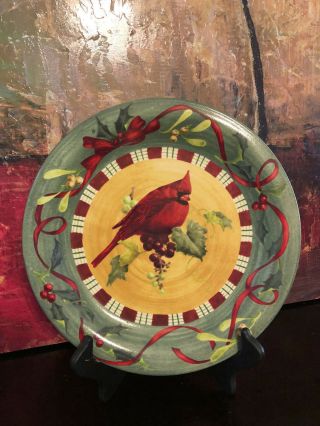 Lenox Holiday Winter Greetings Everyday Cardinal Red Green Decor Dinner Plate