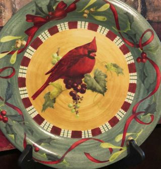 LENOX Holiday Winter Greetings Everyday CARDINAL RED GREEN DECOR DINNER PLATE 2