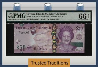 Tt Pk 42b 2014 Cayman Islands 50 Dollars Queen Elizabeth Ii Pmg 66 Epq Gem Unc