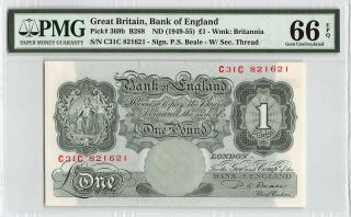 Great Britain Nd (1949 - 55) P - 369b Pmg Gem Unc 66 Epq 1 Pound (beale)
