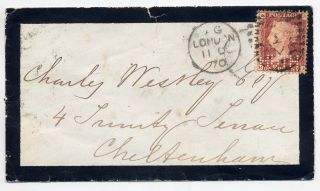 Gb 1870 Mourning Envelope From London To Cheltenham With 1d Red Plate 119 Perfin