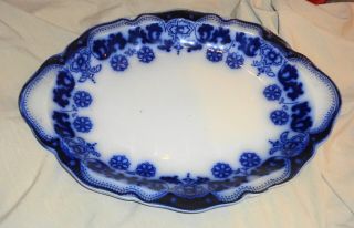 Fabulous Antique Stanley Flow Blue Platter Bowl 16 1/4 " X 12 " Johnson Bros.  Wow