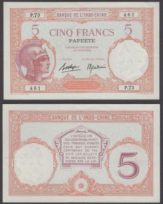 Tahiti 5 Francs 1927 (xf) Crisp Banknote Indochine Papeete P - 11
