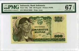Indonesia 500 Rupiah 1968 P 109 Gem Unc Pmg 67 Epq