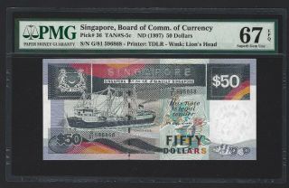 1997 Singapore $50 Dollars,  P - 36 Tan S - 5c,  H.  T.  Tau,  Pmg Gem Unc 67 Epq