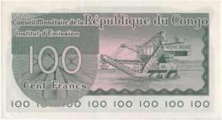 Congo 100 Francs dated 1963,  P1a aUncirculated aUNC 2
