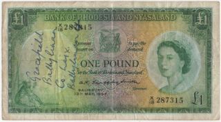 Rhodesia & Nyasaland 1 Pound Dated 1957,  P21a Fine,