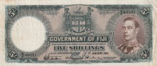 Fiji 5 Shillings Banknote 1.  1.  1941 P.  37d Almost Very Fine
