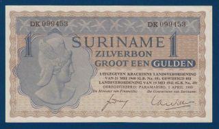 Suriname 1 Gulden 1960 Zilverbon Silver Note P108b Abt.  Unc Mercury Netherlands