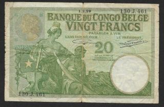 Belgian Congo 20 Francs 01 - 02 - 1929 P10f