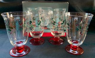 Pfaltzgraff " Winterberry " Set Of 4 Water Goblets,  2008,  Etched Glass