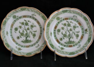 Vintage Set 2 Haviland Limoges Bonneval Green Gold B&b Bread & Butter Plates
