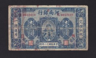 China Provincial Bank Of Honan 1922 1 - Yuan