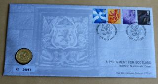 A Parliament For Scotland 1999 Royal Cover,  1999 Scottish £1 Lion Coin Unc