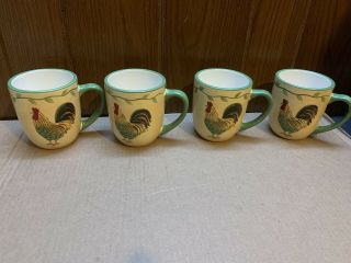 Pfaltzgraff 2009 Napoli Hand Painted Rooster Coffee Cups Set Of 4