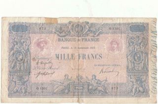 France French Banknote 1000 Francs - 1919