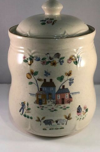 International China Heartland 8 " Flour Canister With Lid Country Farmer Cow