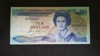 Bank Of East Caribbean,  10 Dollars 1985 93,  Unc 