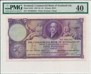 Commercial Bank Of Scotland Ltd.  Scotland 5 Pounds 1953 Pmg 40