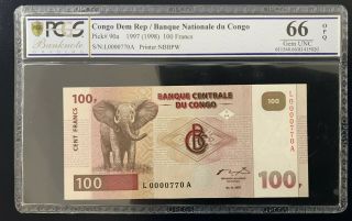 Congo 100 Francs 1997 Pcgs Gem Unc P - 90a