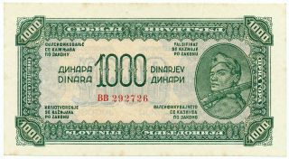 Yugoslavia - 1000 Dinara 1944.  P55b,  Aunc (y047)