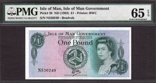 Isle Of Man Qeii One Pound Nd (1983) Tyvek Prefix - N Pick - 38 Gem Unc Pmg 65 Epq