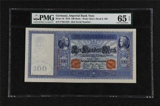 1910 Germany Imperial Bank Note 100 Mark Pick 42 Pmg 65 Epq Gem Unc