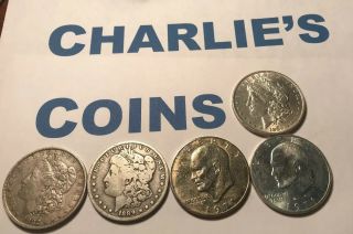 5 Us Dollars 1882o 1889 1889o 1971d (dipped) 1971s (silver)