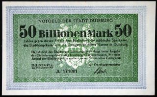 Duisburg 1923 50 Trillion Mark Weimar Hyperinflation Notgeld German Banknote